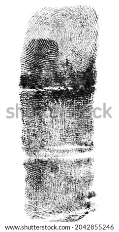 Black fingerprint of the index finger isolated on a white background. Real fingerprint, top view.