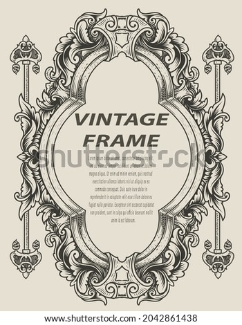 illustration antique engraving frame monochrome style Royalty-Free Stock Photo #2042861438