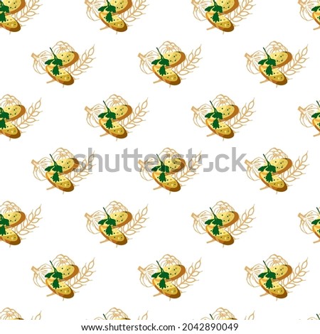 Tasty Garlic Bread as Appetizer Vector Graphic Art Seamless Pattern can be use for background and apparel design