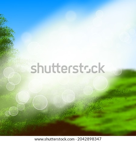 Abstract blurred nature background with bokeh or defocused for creative designs. Green leaves bokeh out of focus background from forest. Nature spring and natural light in blur style with copy space. Royalty-Free Stock Photo #2042898347