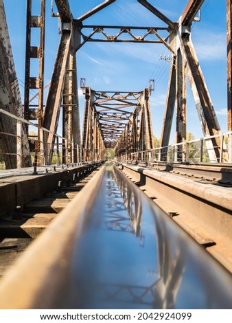 railway bridge over the river, reflection (railroad)