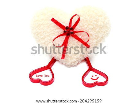 White & red heart of love, isolated on white background.