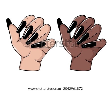 Women hand with long black stiletto acrylic nails  Royalty-Free Stock Photo #2042961872