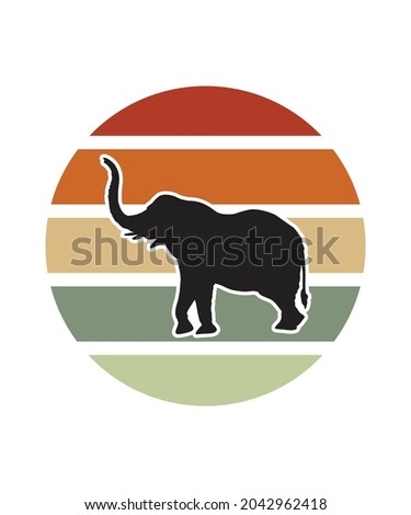 Elephant Retro Sunset Design template. Vector design template for logo, badges, t-shirt, POD and book cover. Isolated white background.