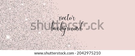 Sparkling falling silver dust on pink background. Vector horizontal background with glitter and space for text