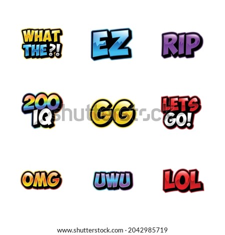 text emotes collection. can be used for twitch youtube. graphic conversation text elements illustration set Royalty-Free Stock Photo #2042985719