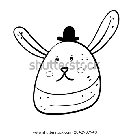 Cute Hare or Rabbit in hat, Coloring illustration in Cartoon style