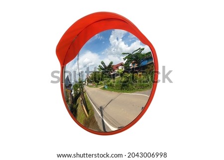 Convex mirror isolated on white background with clipping path. Polycarbonate Traffic mirror Curved Glass.
