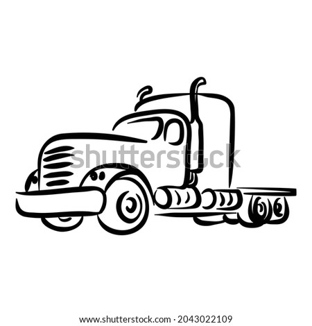 Tractor truck isolated line art