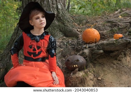 Girl in a witch costume. Beautiful picture for Halloween