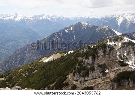 View from Kreuzeck mountain to Bavarian Alps, Upper Bavaria, Germany	 Royalty-Free Stock Photo #2043053762