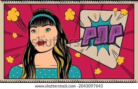 Pop art retro woman with a bubble chat Comic page