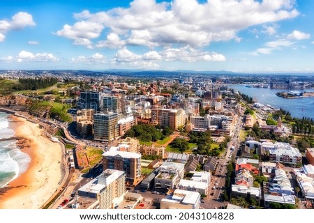 Downtown of City of Newcastle in NSW, Australia on Pacific coast - big industsrial hub on Hunter river. Royalty-Free Stock Photo #2043104828