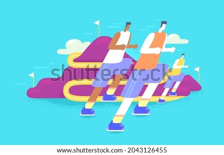 Concept Illustration of Men Running on a Mountain Track Design