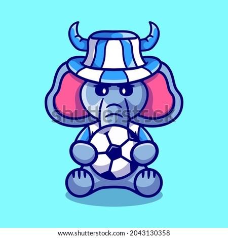 cute elephant football supporter with ball and hat, suitable for football fans t-shirt or animal icon design