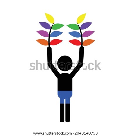 Boy with rainbow leaves illustration vector isolated