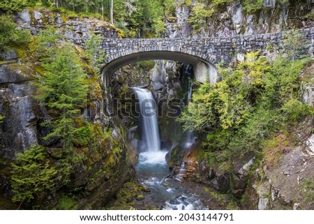 Christine Falls Bridge at Mount Rainier National Park in Washington State during summer. Royalty-Free Stock Photo #2043144791