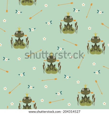 Seamless pattern with princess frog holding an arrow