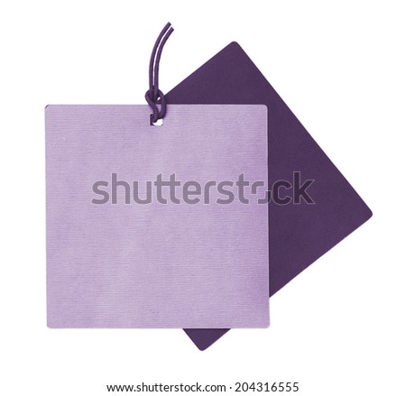 blank cardboard violet double tag on white background 