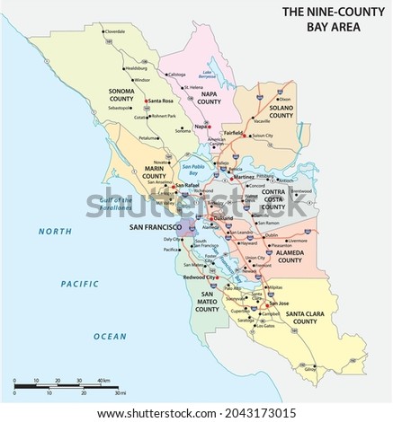 Administrative and road map of the California region San Francisco Bay Area Royalty-Free Stock Photo #2043173015