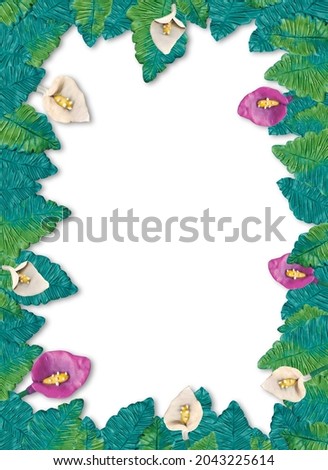 Frame made of bright, juicy plasticine leaves and flowers. Poster for school, kindergarten. Ideal for baby cards, business cards, invitations.