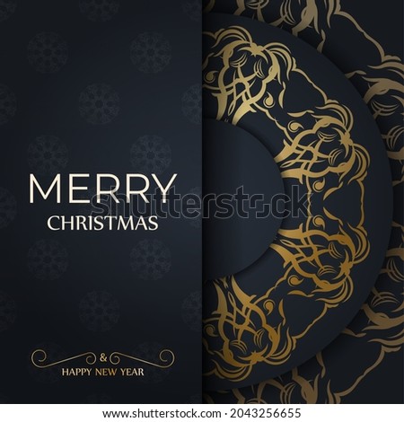 Merry christmas and happy new year flyer template in dark blue color with winter blue pattern
