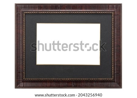 Brown Classic Old Vintage Wooden mockup canvas frame isolated on white background. Blank Beautiful and diverse subject moulding baguette. Design element. use for framing paintings, mirrors or photo.