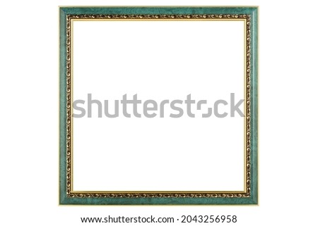 Green Classic Old Vintage Wooden mockup canvas frame isolated on white background. Blank Beautiful and diverse subject moulding baguette. Design element. use for framing paintings, mirrors or photo.
