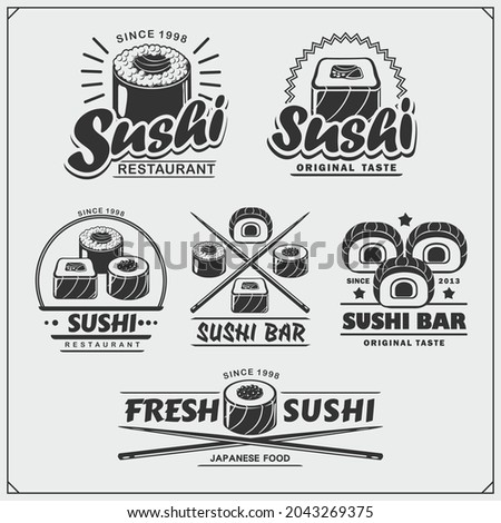 Sushi emblems set. Japanese restaurant menu and design elements.
