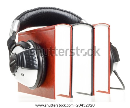 headphones and books (audio book concept)