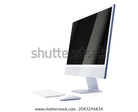 Modern desktop computer with keyboard and mouse isolated on white background