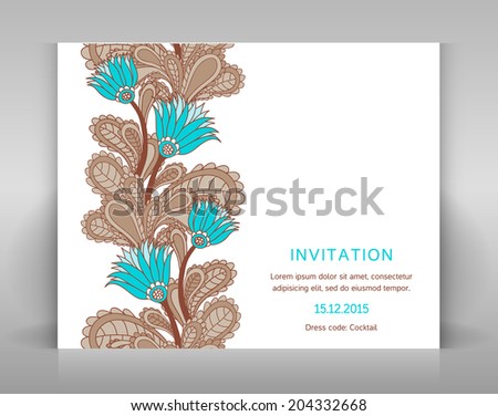 White invitation with elegant floral decoration.
