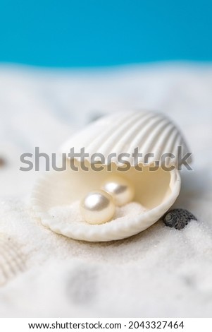 The white pearl in the shell is on the beach