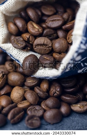 Coffee beans poured out of the bag