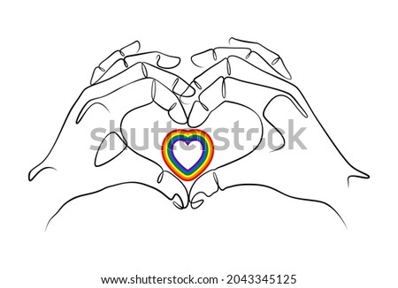 Pride Month celebrated in the month of June. Lesbian, Gay, Bisexual, Transgender and Queer (LGBTQ). Vector rainbow LGBT fingers heart Design for sticker, card, poster, tattoo, t-shirt, or logo.
