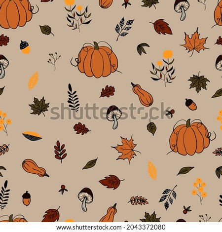 vector seamless pattern autumn leaves and  pumpkin autumn time background. Autumn clip art hand painted, isolated. Halloween pumpkin. for invitations, greeting cards, print, banners