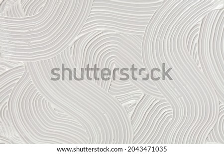Abstract white color acrylic wave wall painting. Canvas vintage grunge texture horizontal background. Royalty-Free Stock Photo #2043471035
