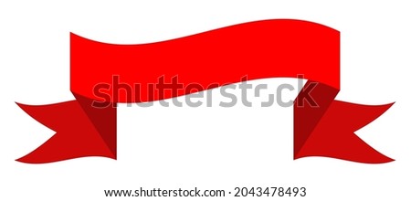 Red colorful curved ribbon on white background. Vector Illustration. 