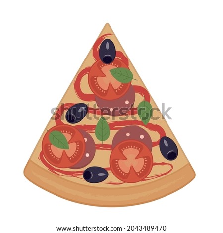 Vector graphic illustration, icon with slice of pizza on a white background