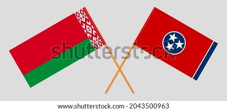 Crossed flags of Belarus and the State of Tennessee. Official colors. Correct proportion