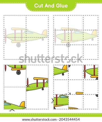Cut and glue, cut parts of Plane and glue them. Educational children game, printable worksheet, vector illustration