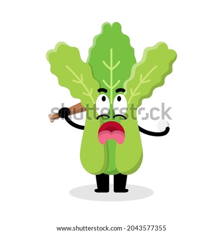 spinach vegetable character holding a stick illustration design