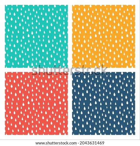 Set of 4 colorful seamless patterns with white rain drops