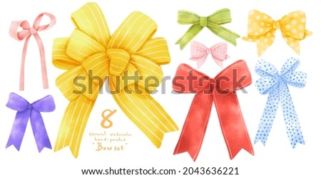 Set of gift ribbon bow illustrations hand painted watercolor styles
