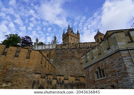 View of Hohenzollern Castle, the ancestral castle of the princely family and former ruling Prussian royal and German imperial house of Hohenzollern, Hechingen, Germany