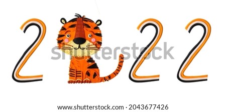 Cute plasticine cartoon childish  tiger symbol of Chinese New Year. Handmade 3d effect clay art illustration
