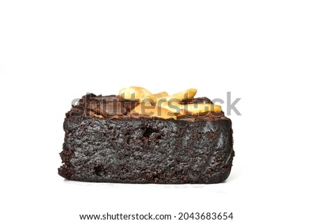 Chocolate cashew brownies on white background