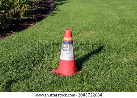 traffic cone in the lawn