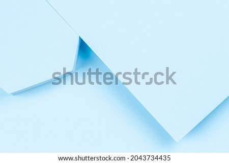 Abstract light blue color background. Top view to hexagon geometric shape turquoise podium for product display and geometric shape colored paper background