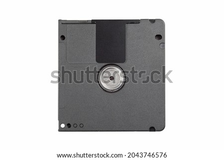Small retro mini disc audio data carrier top view, object isolated on white background, cut out, closeup, table top view, shot from above. Old technology, obsolete media storage methods, optical drive